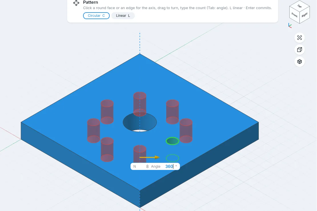Pattern around the bore: screenshot of formbar